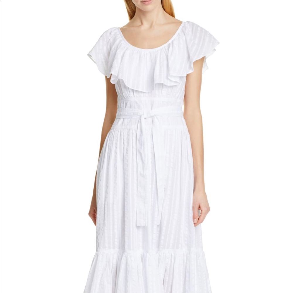 Tory Burch White Seersucker Stripe Dress Size 8